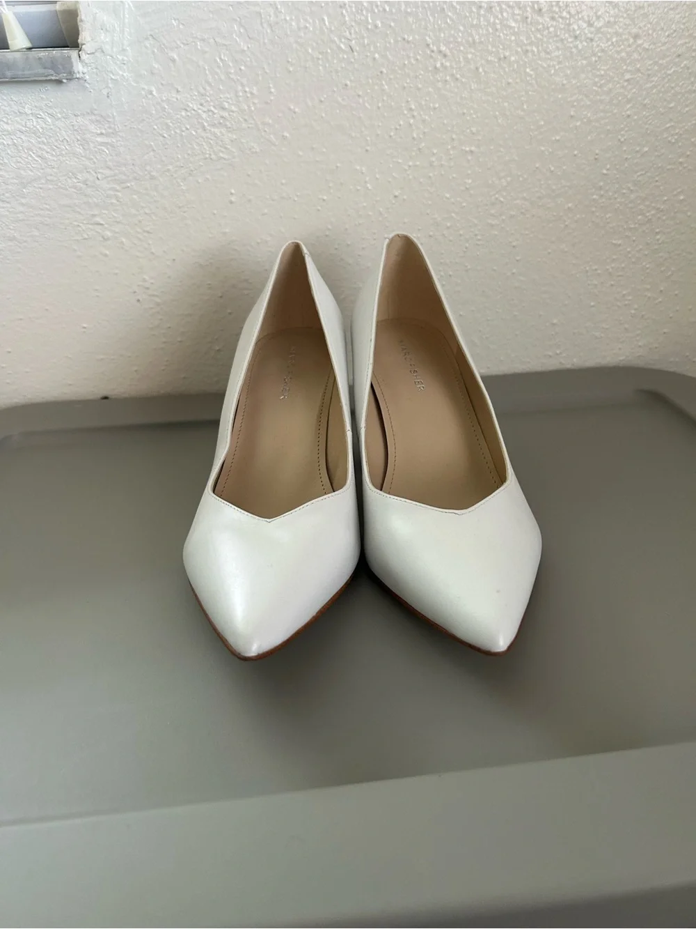 Marc Fisher White Pointed Toe Block Heel Pumps